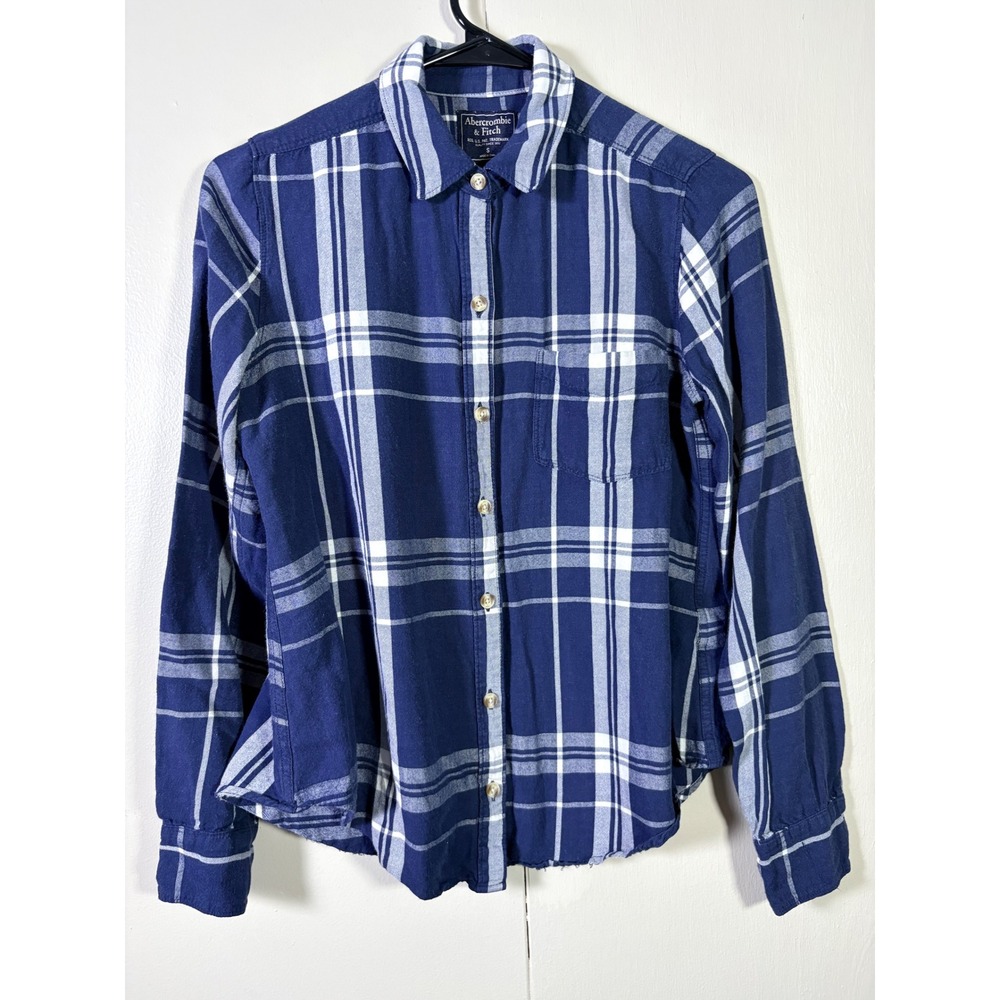 Abercrombie & Fitch Blue Plaid Button Down Flannel Shirt S Preppy Coastal Cabin